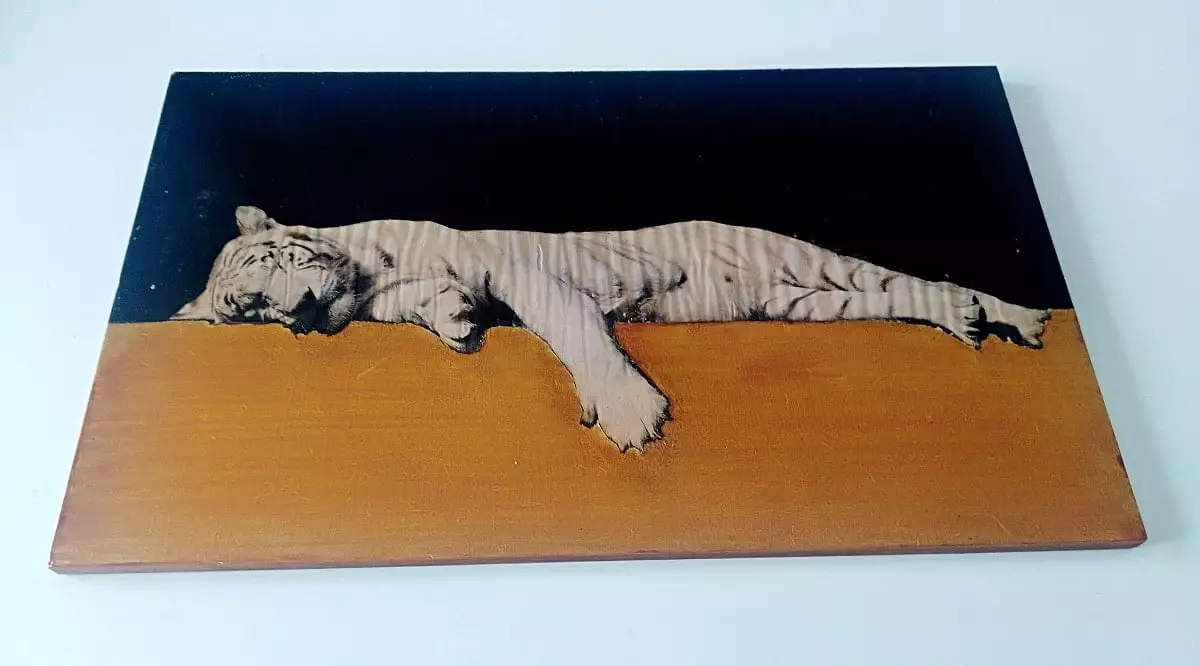 Illusion d'optique réalisé par image lion blanc sur bois