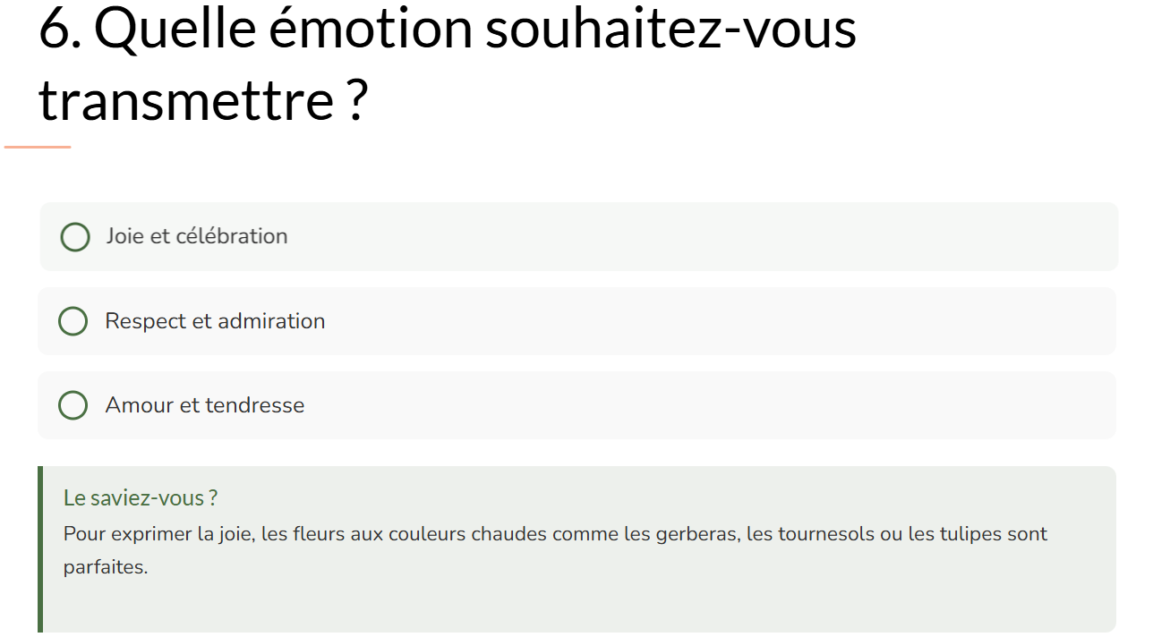 Notre quiz interactif analyse vos réponses pour recommander une composition florale adaptée